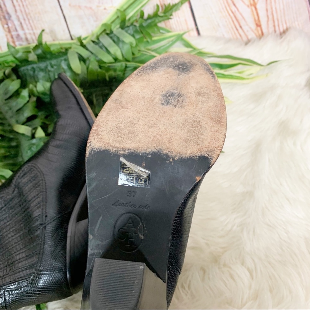 Ash Black Croc Embossed Leather Ankle Booties - Picture 6 of 9